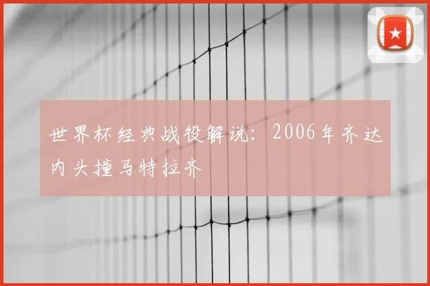 世界杯经典战役解说:2006年齐达内头撞马特拉齐